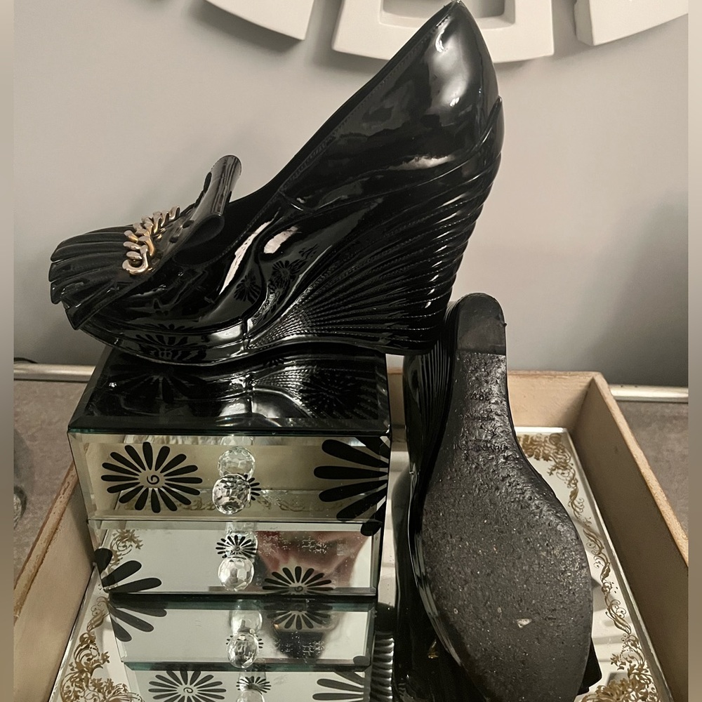 YSL Patent loafer wedges